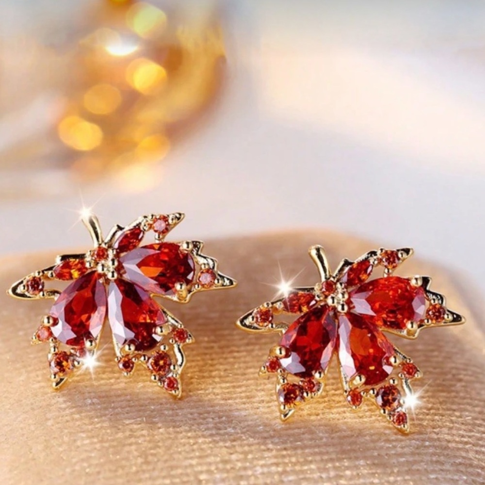 Maple Leaf Rhinestone Earrings - Picture 2 of 9